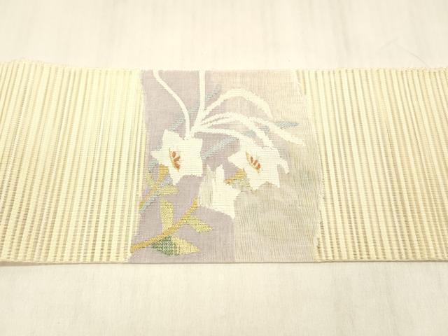 平和屋着物＊夏物　絽綴れ　つけ帯　草花文　金銀糸　正絹　逸品　DABE6018cm