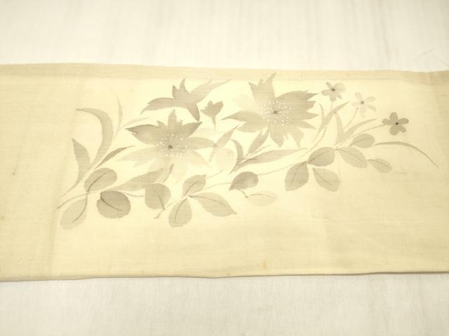 平和屋着物＊夏物 絹芭蕉 九寸名古屋帯 手描き 草花文 銀彩 正絹 逸品 DABE6019cm