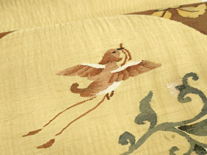 平和屋着物▽太鼓柄袋帯　スリーシーズン　春夏秋　すくい織　花鳥文　ゑり善扱い　正絹　逸品　DABE6032cm