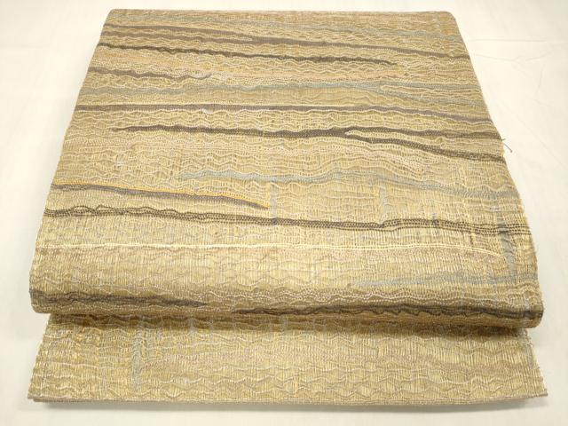 平和屋着物▽六通柄袋帯　スリーシーズン　春夏秋　横段文　金糸　正絹　逸品　DABE6033cm