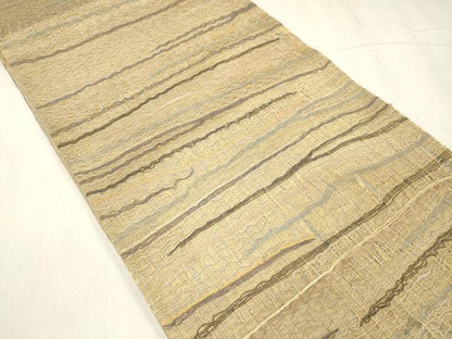平和屋着物▽六通柄袋帯　スリーシーズン　春夏秋　横段文　金糸　正絹　逸品　DABE6033cm