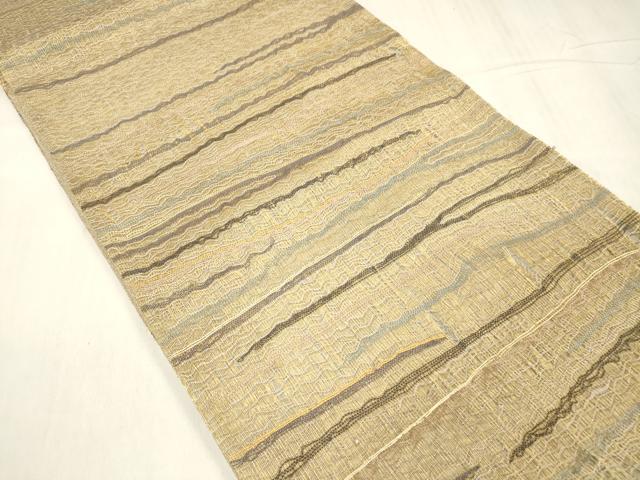 平和屋着物▽六通柄袋帯　スリーシーズン　春夏秋　横段文　金糸　正絹　逸品　DABE6033cm
