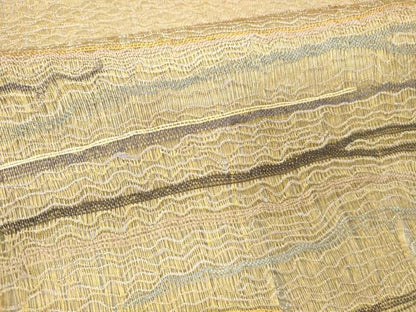 平和屋着物▽六通柄袋帯　スリーシーズン　春夏秋　横段文　金糸　正絹　逸品　DABE6033cm