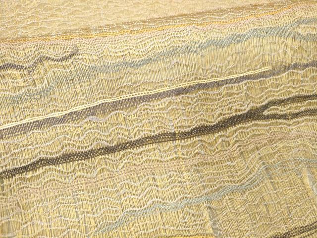 平和屋着物▽六通柄袋帯　スリーシーズン　春夏秋　横段文　金糸　正絹　逸品　DABE6033cm