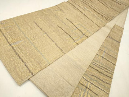 平和屋着物▽六通柄袋帯　スリーシーズン　春夏秋　横段文　金糸　正絹　逸品　DABE6033cm