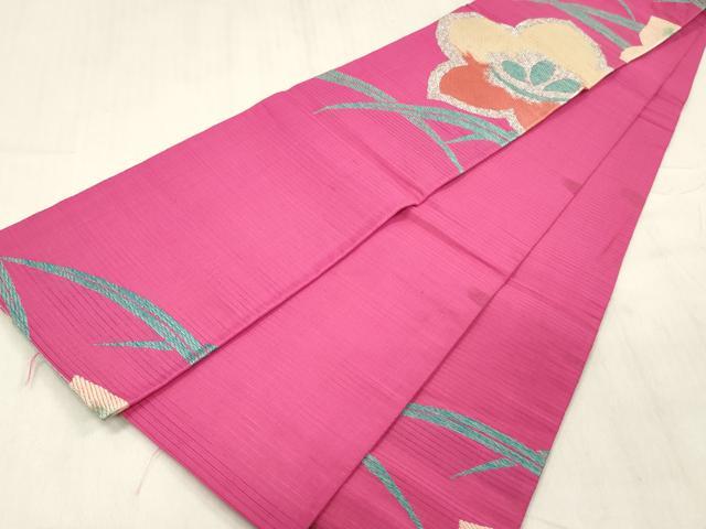 平和屋着物＊夏物 アンティーク 大正ロマン 半幅帯 草花文 銀糸 正絹 逸品 DABE6040cm
