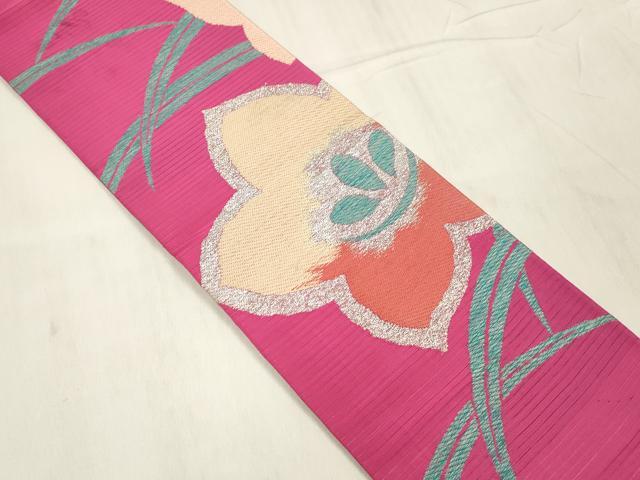 平和屋着物＊夏物 アンティーク 大正ロマン 半幅帯 草花文 銀糸 正絹 逸品 DABE6040cm