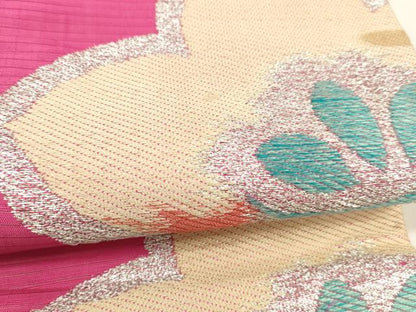 平和屋着物＊夏物 アンティーク 大正ロマン 半幅帯 草花文 銀糸 正絹 逸品 DABE6040cm