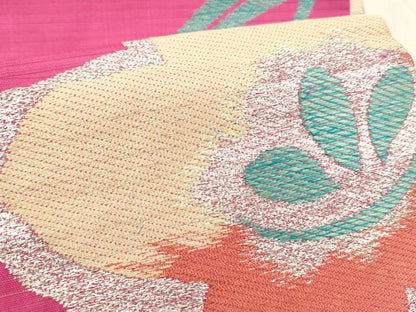 平和屋着物＊夏物 アンティーク 大正ロマン 半幅帯 草花文 銀糸 正絹 逸品 DABE6040cm