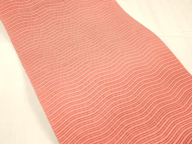 平和屋着物＊夏物 絽綴れ 八寸名古屋帯 よろけ縞 韓紅色 ゑり善扱い たとう紙付き 正絹 逸品 DABE6045cm