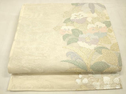 平和屋着物＊夏物 六通柄袋帯 流水花文 藤花房 金銀糸 正絹 逸品 DABE6046cm