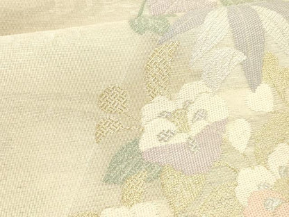 平和屋着物＊夏物 六通柄袋帯 流水花文 藤花房 金銀糸 正絹 逸品 DABE6046cm
