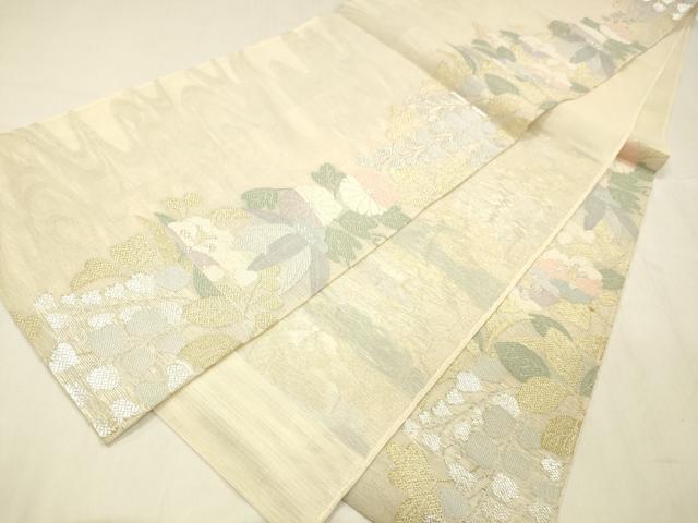 平和屋着物＊夏物 六通柄袋帯 流水花文 藤花房 金銀糸 正絹 逸品 DABE6046cm