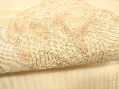 平和屋着物＊夏物 太鼓柄袋帯 駒刺繍 器物花鳥文 正絹 逸品 DABE6049cm