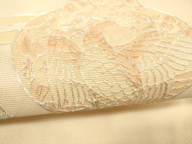 平和屋着物＊夏物 太鼓柄袋帯 駒刺繍 器物花鳥文 正絹 逸品 DABE6049cm