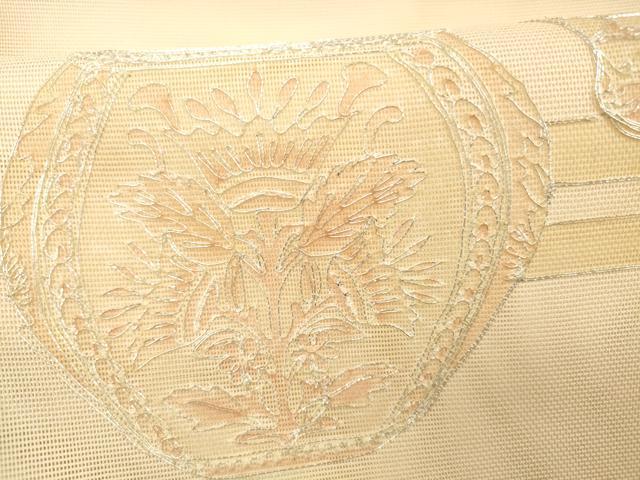 平和屋着物＊夏物 太鼓柄袋帯 駒刺繍 器物花鳥文 正絹 逸品 DABE6049cm