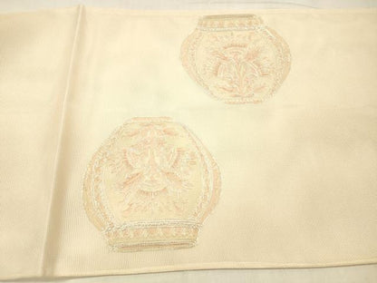 平和屋着物＊夏物 太鼓柄袋帯 駒刺繍 器物花鳥文 正絹 逸品 DABE6049cm