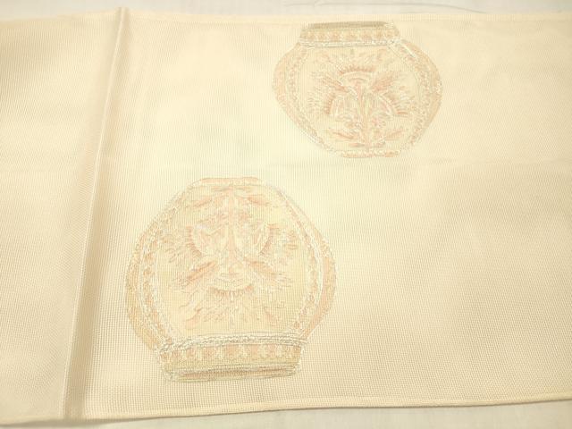 平和屋着物＊夏物 太鼓柄袋帯 駒刺繍 器物花鳥文 正絹 逸品 DABE6049cm