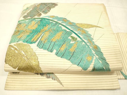 平和屋着物＊夏物 アンティーク 大正ロマン 九寸名古屋帯 駒刺繍 総刺繍 金糸 正絹 逸品 DABE6051cm