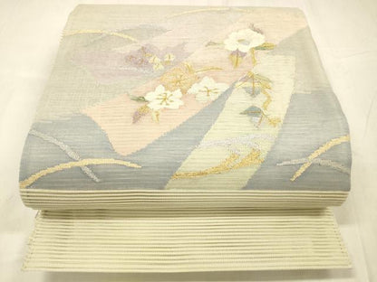 平和屋着物＊夏物 絽綴れ 太鼓柄袋帯 草花文 金銀糸 正絹 逸品 DABE6053cm