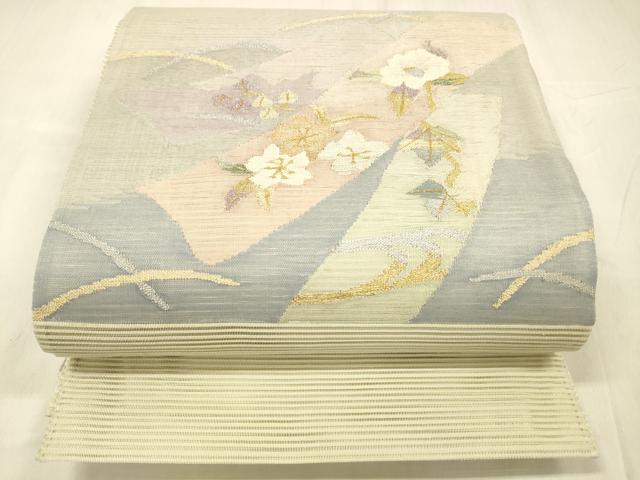 平和屋着物＊夏物 絽綴れ 太鼓柄袋帯 草花文 金銀糸 正絹 逸品 DABE6053cm