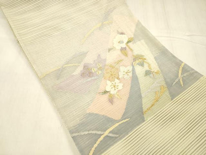 平和屋着物＊夏物 絽綴れ 太鼓柄袋帯 草花文 金銀糸 正絹 逸品 DABE6053cm
