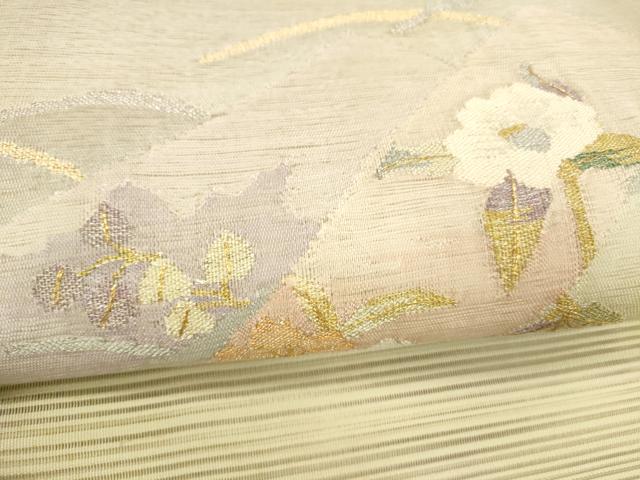 平和屋着物＊夏物 絽綴れ 太鼓柄袋帯 草花文 金銀糸 正絹 逸品 DABE6053cm
