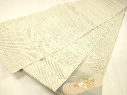 平和屋着物＊夏物 絽綴れ 太鼓柄袋帯 草花文 金銀糸 正絹 逸品 DABE6053cm