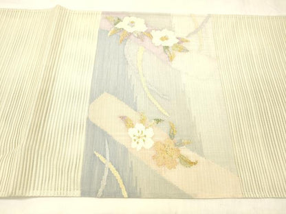 平和屋着物＊夏物 絽綴れ 太鼓柄袋帯 草花文 金銀糸 正絹 逸品 DABE6053cm