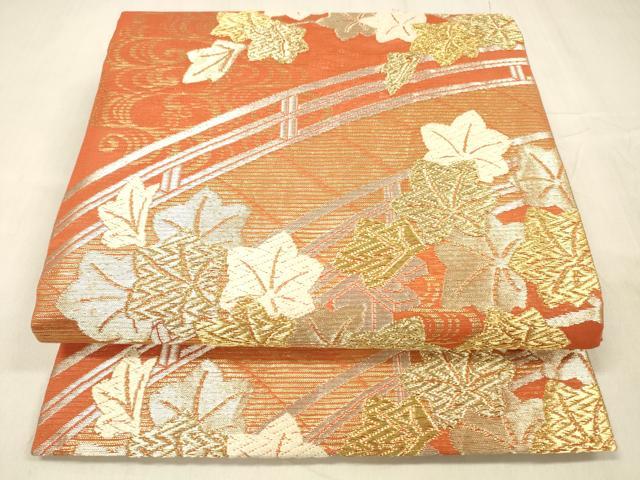 平和屋着物＊夏物 全通柄袋帯 唐織 渡橋竜田川 金糸 正絹 逸品 DABE6054cm