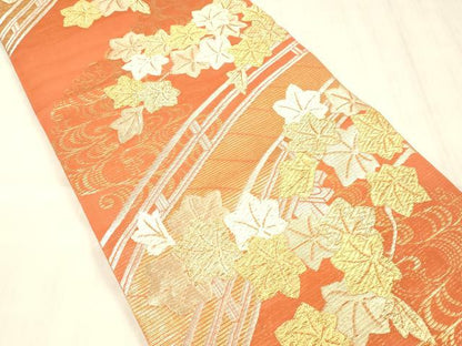 平和屋着物＊夏物 全通柄袋帯 唐織 渡橋竜田川 金糸 正絹 逸品 DABE6054cm