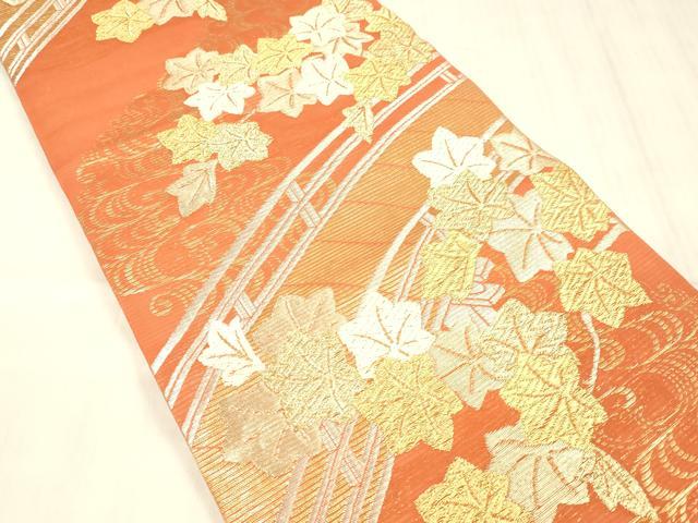 平和屋着物＊夏物 全通柄袋帯 唐織 渡橋竜田川 金糸 正絹 逸品 DABE6054cm