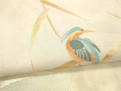 平和屋着物＊夏物 六通柄袋帯 草葉鳥文 金銀糸 正絹 逸品 DABE6056cm