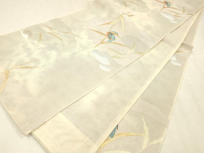平和屋着物＊夏物 六通柄袋帯 草葉鳥文 金銀糸 正絹 逸品 DABE6056cm