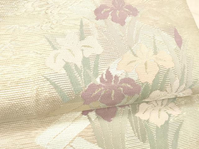 平和屋着物＊夏物 六通柄袋帯 流水杜若 銀糸 正絹 逸品 DABE6059cm
