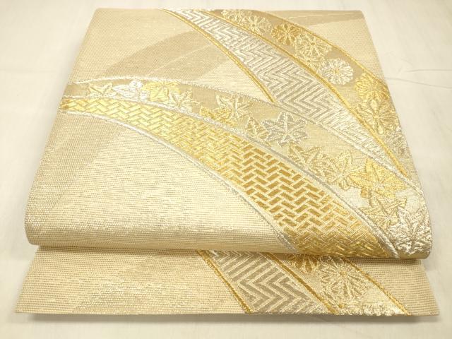 平和屋着物＊夏物 六通柄袋帯 草花文 金銀糸 正絹 逸品 DABE6061cm