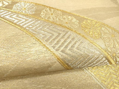 平和屋着物＊夏物 六通柄袋帯 草花文 金銀糸 正絹 逸品 DABE6061cm