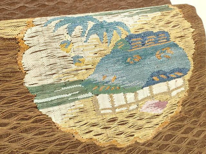 平和屋着物▽太鼓柄袋帯 スリーシーズン 春夏秋 すくい織 風景文 正絹 逸品 DABE6063cm