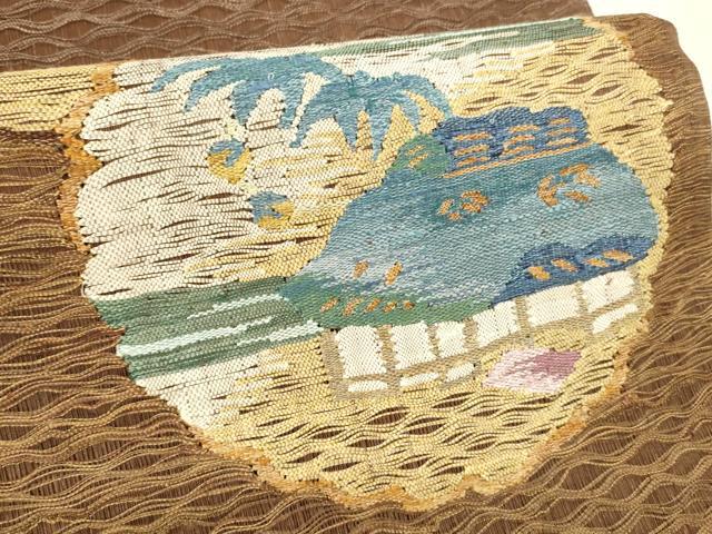 平和屋着物▽太鼓柄袋帯 スリーシーズン 春夏秋 すくい織 風景文 正絹 逸品 DABE6063cm