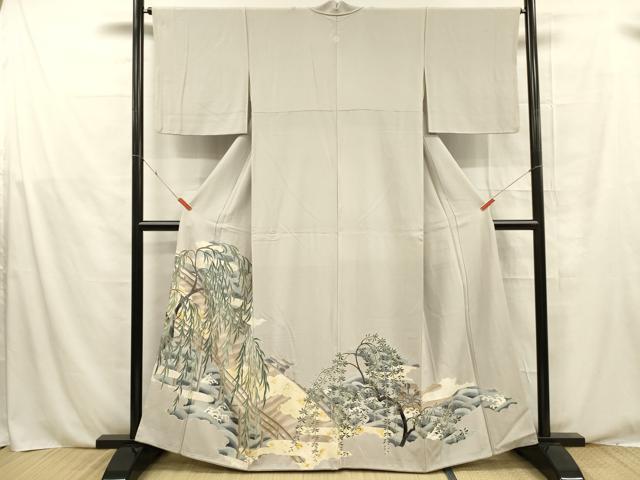 平和屋着物■豪華色留袖　流水渡橋文　金彩　正絹　逸品　DABE6066cm