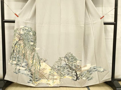 平和屋着物■豪華色留袖　流水渡橋文　金彩　正絹　逸品　DABE6066cm