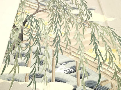 平和屋着物■豪華色留袖　流水渡橋文　金彩　正絹　逸品　DABE6066cm