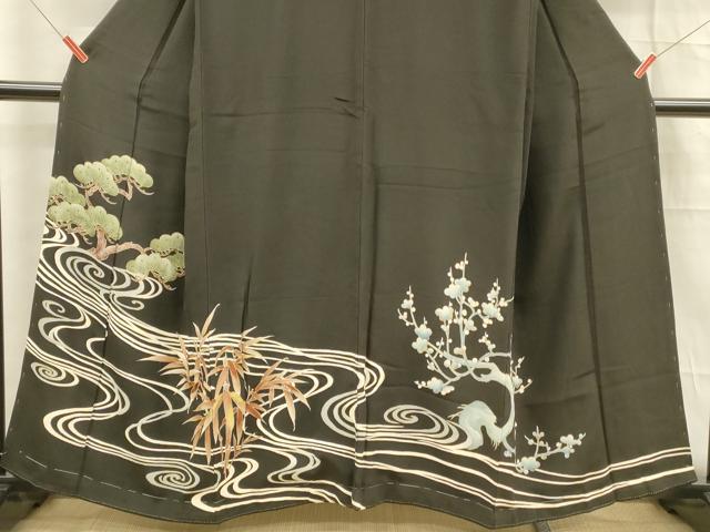 平和屋着物■中国三大刺繍　相良刺繍　黒留袖　松竹梅　金糸　正絹　逸品　DABE6068cm