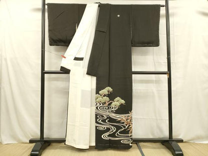 平和屋着物■中国三大刺繍　相良刺繍　黒留袖　松竹梅　金糸　正絹　逸品　DABE6068cm