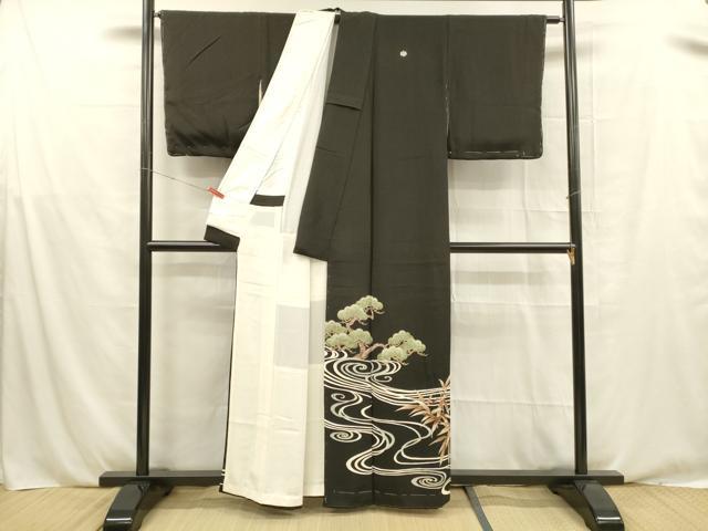 平和屋着物■中国三大刺繍　相良刺繍　黒留袖　松竹梅　金糸　正絹　逸品　DABE6068cm