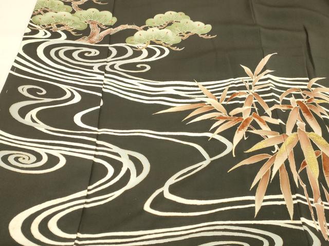 平和屋着物■中国三大刺繍　相良刺繍　黒留袖　松竹梅　金糸　正絹　逸品　DABE6068cm