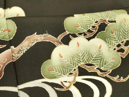 平和屋着物■中国三大刺繍　相良刺繍　黒留袖　松竹梅　金糸　正絹　逸品　DABE6068cm