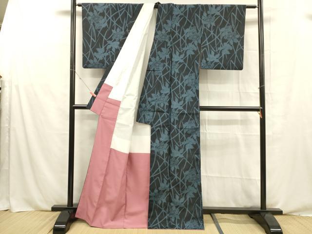 平和屋着物■小紋　草花文　洗える着物　DABE6070cm