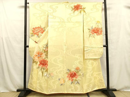平和屋着物■豪華振袖　駒刺繍　流水草花文　金銀彩　正絹　逸品　DABE6079cm