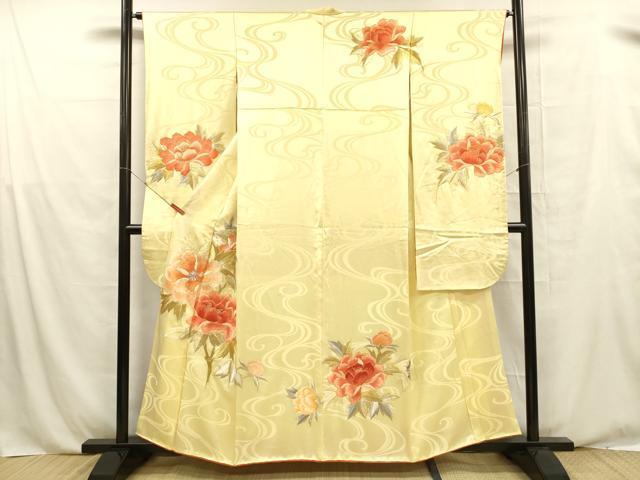 平和屋着物■豪華振袖　駒刺繍　流水草花文　金銀彩　正絹　逸品　DABE6079cm